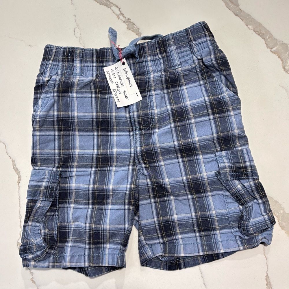 Gymboree | Infant Baby Boys Cargo Blue Navy White Plaid Casual Shorts 18-24M